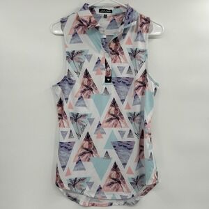 Bad Birdie Womens Sleeveless Golf Polo Top Size Medium Cali Palm Tree Print